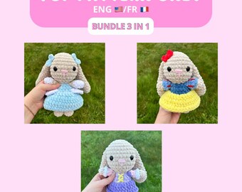 Bundle Crochet pattern 3 in 1: Princess Bunny, PDF, amigurumi, (english and french version)