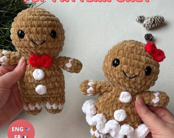 Crochet pattern: gingerbread man and woman, gingerbread man, little biscuit, PDF, amigurumi (English and French version)