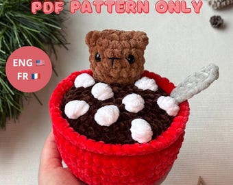 Crochet pattern: bear in a hot chocolate, PDF, amigurumi (english and french version)