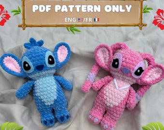 Crochet pattern 2 in 1: blue alien and pink alien, PDF, amigurumi (english and french version)