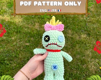 Crochet pattern: scrump, lilo’s plushie, PDF, amigurumi (English and French version)