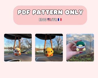 Crochet pattern: duck/chick on a swing car hanger, mirror hanger, PDF, amigurumi (english and french version)