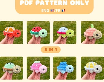 Crochet pattern: 8 in 1 fruit turtles pattern bundle, PDF, amigurumi (english and french version)