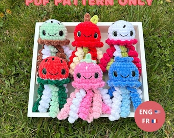 Crochet pattern: 6 in 1 fruits jellyfish pattern bundle, PDF, amigurumi (english and french version)