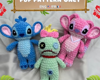 Crochet pattern 3 in 1: blue alien and pink alien, PDF, amigurumi (english and french version)