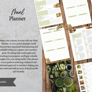 Meal Planner | Unique Weekly Food Diary | Meal Tracker Printable | Daily Food Journal | Menu Plan, Prep | Fitness Diet Wellness