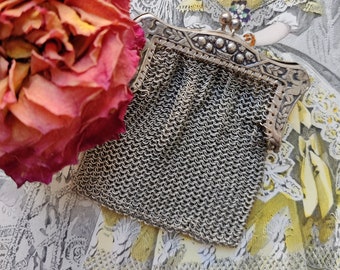 Antique Silver Chainmail Link Chatelaine Coin Purse