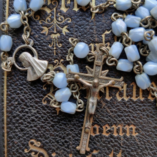 Vintage Rosary - Blue Glass Beads - 1970s