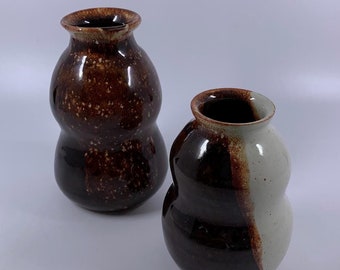 Two-Toned Brown & White Vases, Set of 2