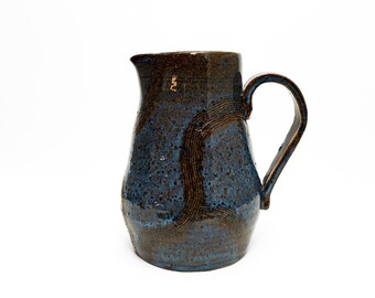 Handmade Ceramic Pitcher, Blue and Brown Textured