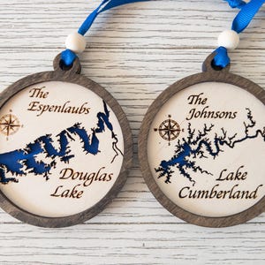 Personalized Lake Christmas Ornament, Lake Map