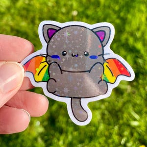 Flying Rainbow Cat Sticker | Cute LGBTQ Pride Vinyl Sticker | Holographic Star Vinyl