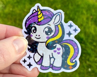 Nonbinary Unicorn Sticker | Holographic Stars | LGBTQ+ Vinyl Pride