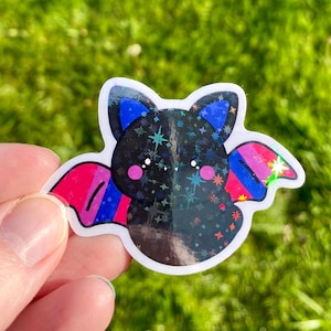 Kawaii Bat Sticker | Bisexual Pride Flag | Holographic Star Vinyl