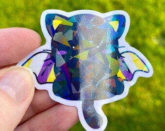Flying Non Binary Cat Sticker | Cute LGBTQ Pride Vinyl Sticker | Holographic Prism Vinyl
