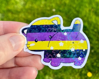 Bum Pride Aufkleber | Non Binary Flagge Lustig LGBTQ+ | Holographisches Herz Vinyl