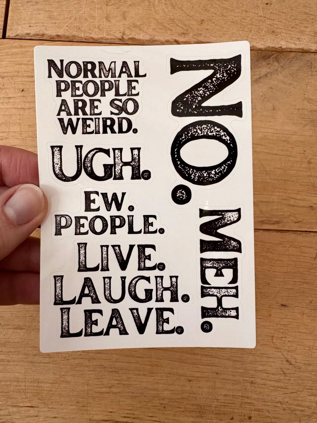 Sarcastic Distressed Text Sticker Sheet | 6 Stickers No. Meh. Ugh ...