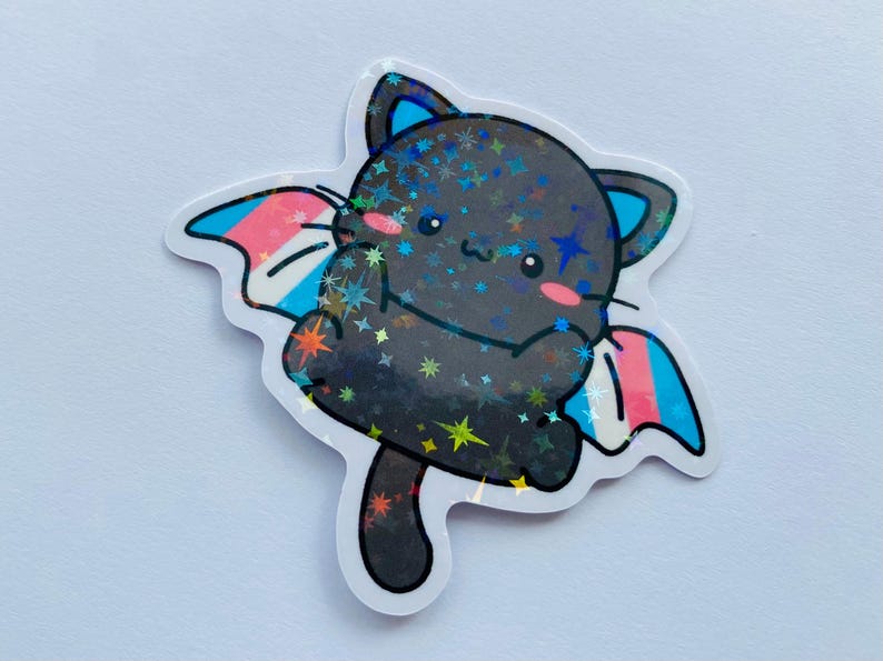 Flying Transgender Cat Sticker | Cute LGBTQ Trans Pride Vinyl Sticker ...