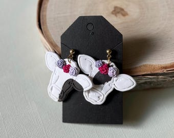 Floral cow clay earrings | cow clay earrings | cow earrings