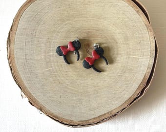 Minnie Mouse red bow ear earrings