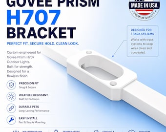 May include: A white Govee Prism H707 bracket designed for track systems. The text reads Precision-Designed Govee Prism H707 Bracket, Made in USA, and lists features including precision fit, weather resistance, durable PETG, and easy install.