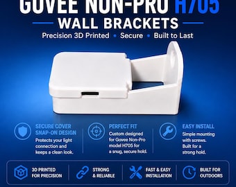 May include: A white 3D printed wall bracket for Govee Non-Pro H705 lights. The bracket features a snap-on cover design for secure mounting. Text on the image includes: DESIGNED FOR GOVEE NON-PRO H705 WALL BRACKETS, Precision 3D Printed, Secure, Built to Last.