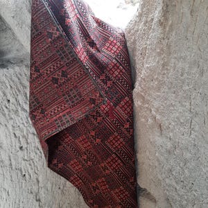 Handwoven Red and Black Kilim Couch Cover, Bohemian Geometric Throw (55x55 inches)