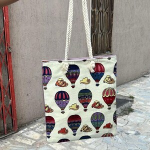 Balloon Patterned Tote Bag, Women Bag, Wholesale Bag, Gifts for Her, Birthday Gift, Capadocia Themed Oriental Bag, Gifts for Him