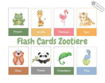 Bildkarten Zootiere - Flash Cards - Lernkarten für Kinder - Digitaler Download - PDF zum drucken - Montessori