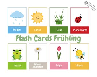 Bildkarten Frühling - Flash Cards - Lernkarten für Kinder  - Digitaler Download - PDF zum drucken - Montessori