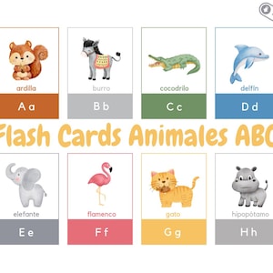 Cartões ilustrados ABC Espanhol - Flash Cards - Cartões de aprendizagem para crianças - Download digital - PDF para impressão