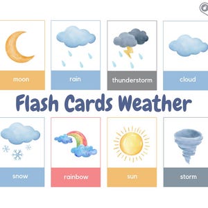 Cartes illustrées Météo en anglais - Cartes mémo - Cartes d'apprentissage pour enfants - Téléchargement numérique - PDF à imprimer - Montessori