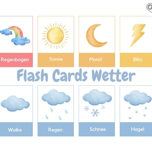 Wetter Karten - Flash Cards - Lernkarten für Kinder - Digitaler Download - PDF zum drucken - Montessori