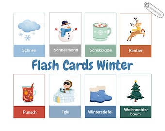 Bildkarten Winter - Flash Cards - Lernkarten für Kinder - Digitaler Download - PDF zum drucken - Montessori