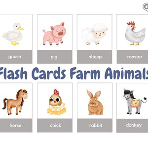英語の農場の動物の絵カード - フラッシュカード - 子供向け学習カード - デジタルダウンロード - 印刷用 PDF - モンテッソーリ