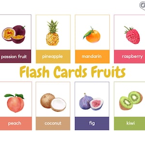 Cartes illustrées Fruits en anglais - Cartes Flash Fruits - Cartes d'apprentissage - Téléchargement numérique - PDF à imprimer - Montessori