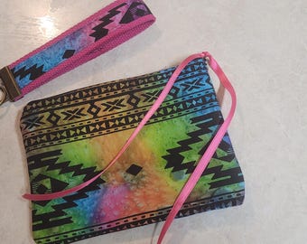 Batik Navajo South West Fabric Coin Change Purse Pouch Keychain...Set