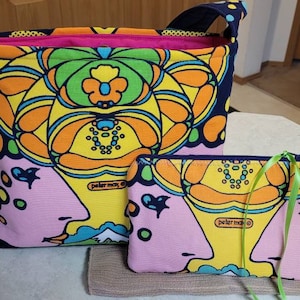 PETER Max SET Vintage art Fabric Tote Bag Purse Handbag