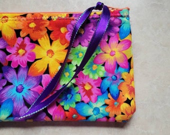 Floral Fabric Coin Purse - Colorful Garden Print, Small Pouch