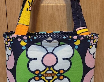 PETER Max Double Logo  Vintage art Fabric Tote Bag Purse Handbag