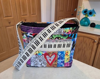 Music Notes Musical  Fabric tote Bag Purse Keyboard Piano Shoulder Strap