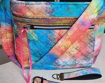 Batik Fabric Tote Bag Purse Blue Yellow Orange Green blender Opheila