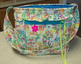 Pastel Water Batik Fabric color Flowers Handbag Purse tote pocket book