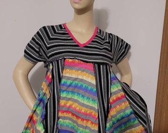 Funky Wear Upcycled Tunic Top Swirly Fun Twirly Colorful ArtWear One Of a Kind Unique