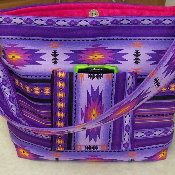 Purple  Pink Navajo Southwest Southwestern Tribal Tote Bag purse