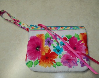 Pink Orange Rose Coin Purse Cell Phone Pouch Roses Wristlet