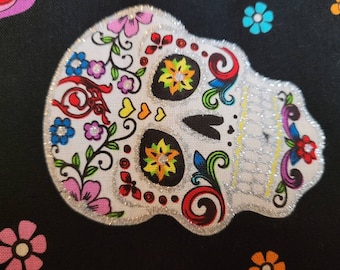 Day Of Dead Skull Skulls Sparkle Roses Fabric 1 yard Cotton