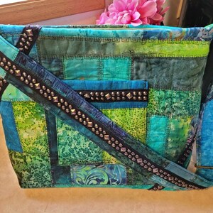 Blue Green Batik Fabric Tote Bag Purse SALE