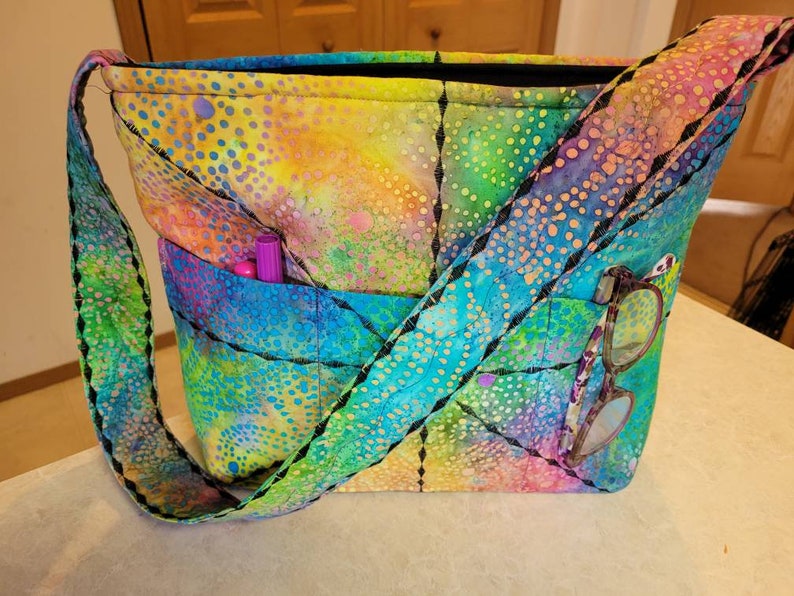 Pastel Starburst Batik Fabric Tote Bag Boho Hippy Purse Pastel Colors Pocketbook image 5