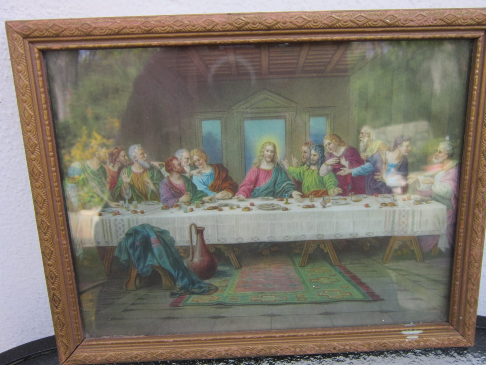 The Last Supper Vintage Framed Print In Golden Wooden Frame Etsy
